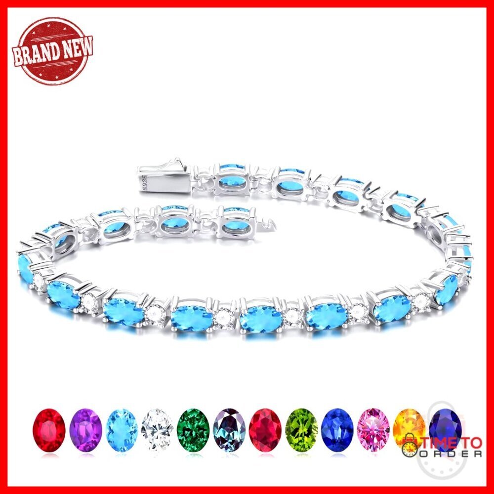 Sterling Silver Tennis Bracelet with Birthstone, 7 Inch, Anniversary Gift